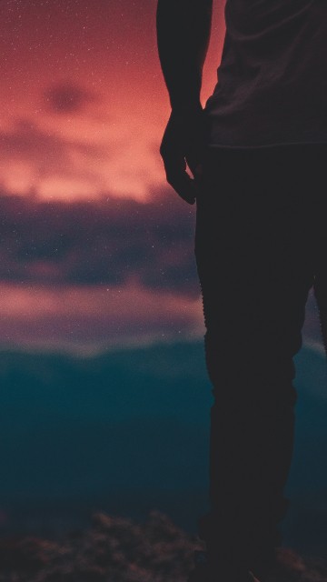 Image silhouette of mountain under full moon