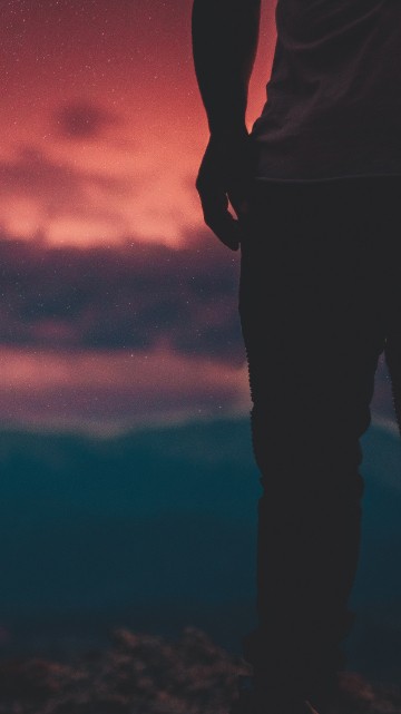Image silhouette of mountain under full moon