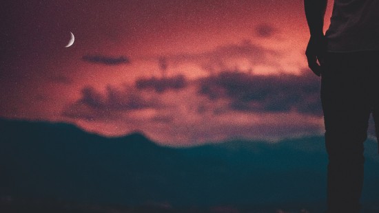 Image silhouette of mountain under full moon