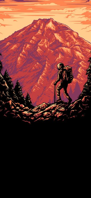 Wandern, Vektor-Grafiken, Trekking, Menschen in Der Natur, Farbtöne Und Schattierungen. Wallpaper in 1080x2340 Resolution