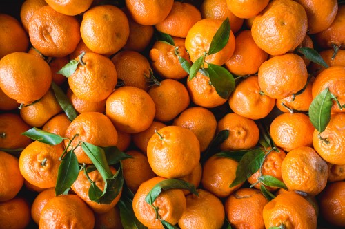 Image orange fruits on black plastic container