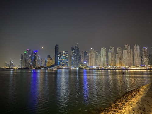 Image dubai, cityscape, water, night, tower block