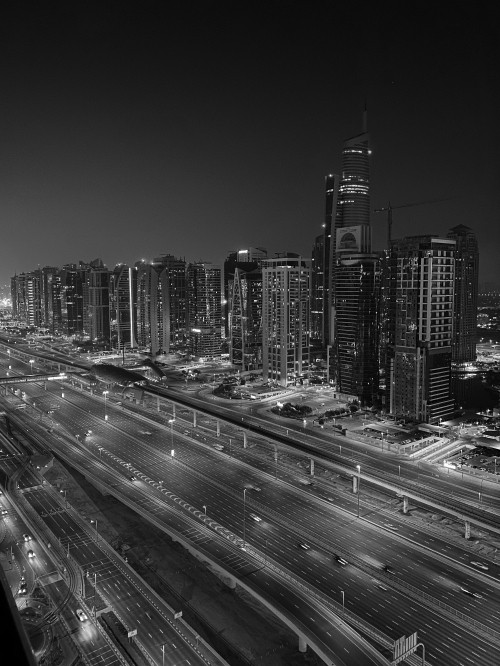 Image dubai, road, night, tower block, metropolis