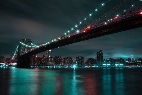 Image bridge over water during night time