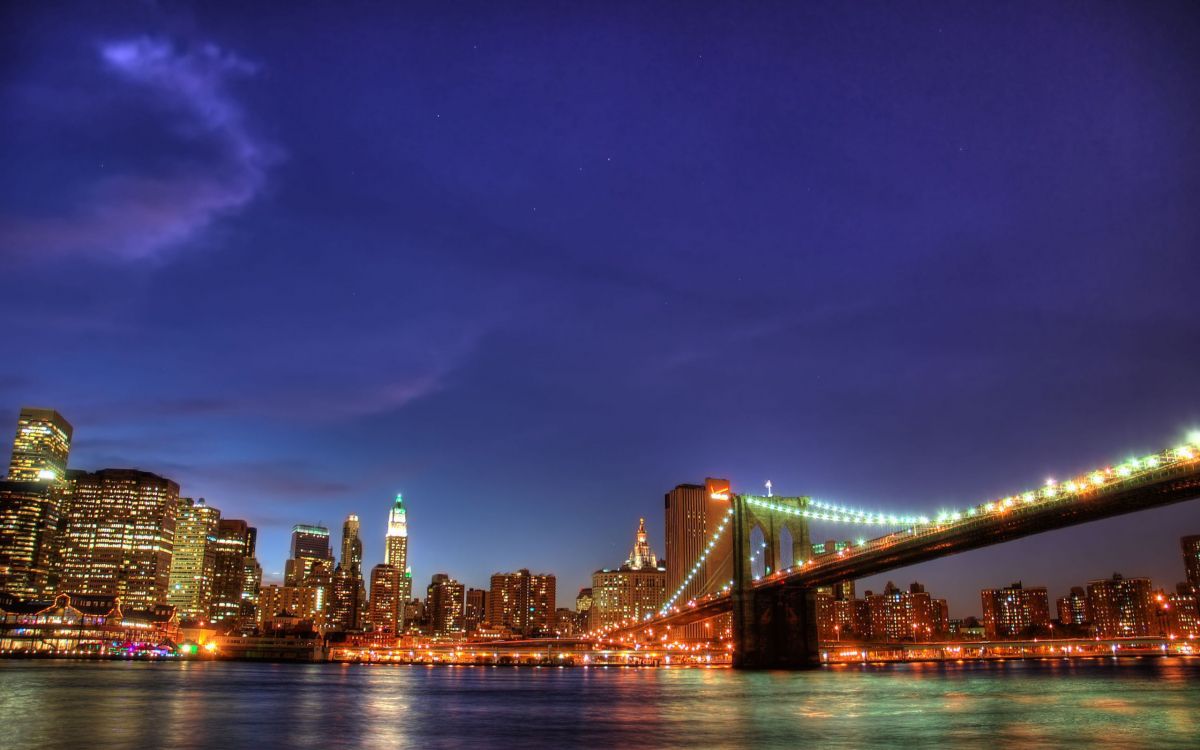 Wallpaper Lighted Bridge Over Water During Night Time, Background ...