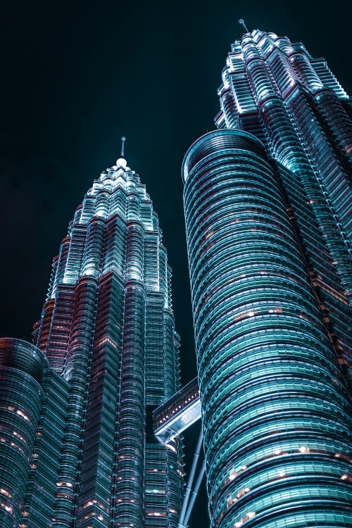 Image blue and red high rise building