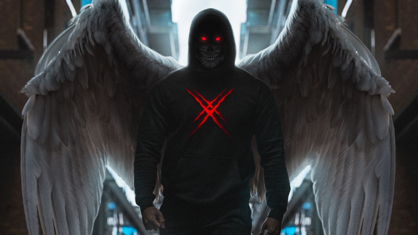 Mann im Schwarz-roten Hoodie Mit Sternenprint. Wallpaper in 3281x1846 Resolution