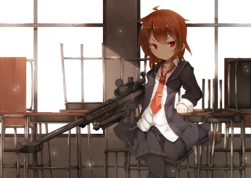 Wallpaper Brown Haired Male Anime Character Holding Rifle, Background ...