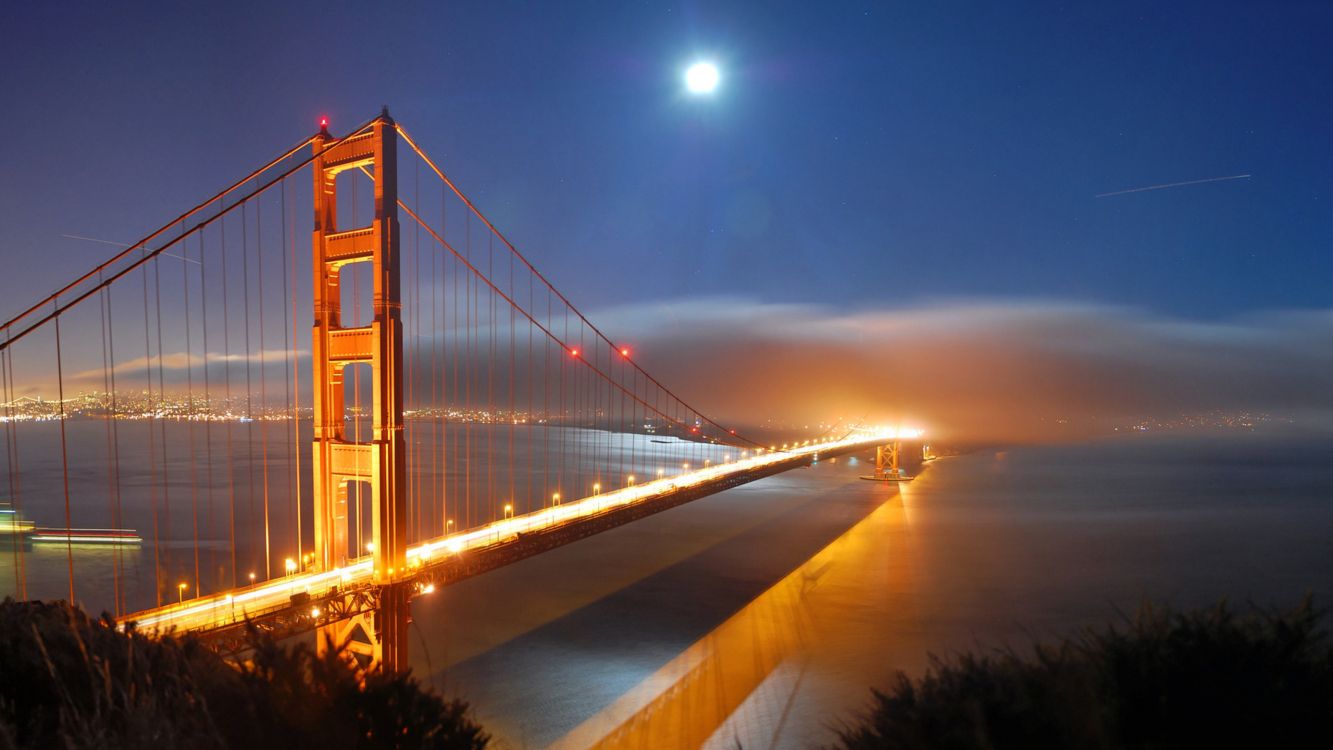 Golden Gate Bridge Bei Nacht Night. Wallpaper in 2560x1440 Resolution