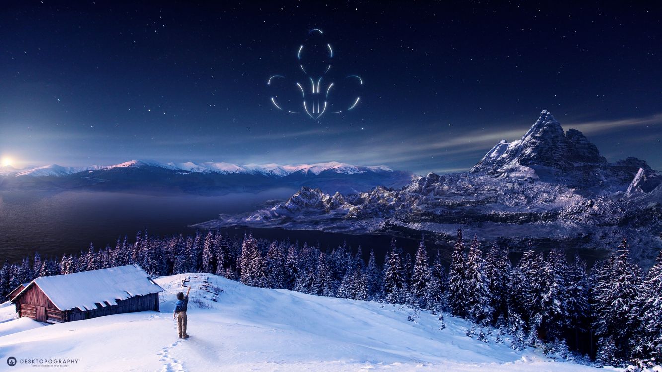 Montagne Couverte de Neige Pendant la Nuit. Wallpaper in 2560x1440 Resolution