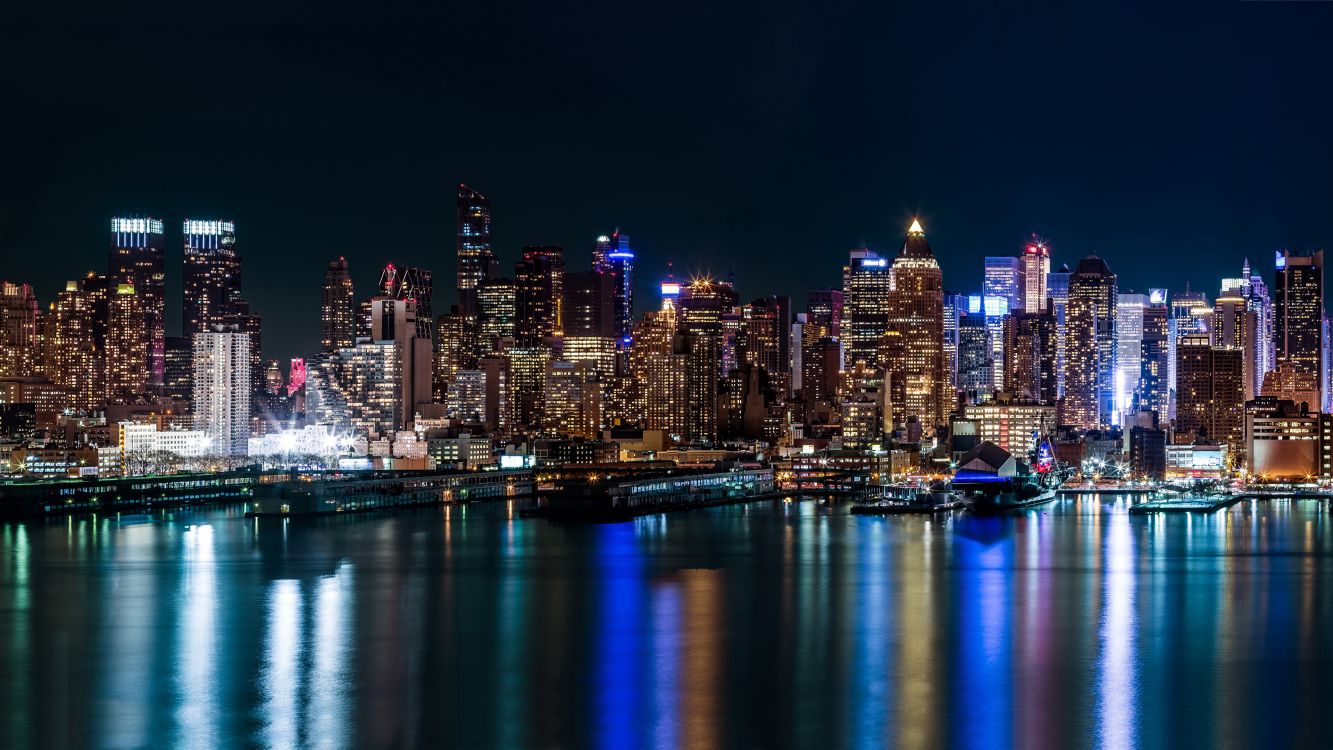 Skyline Der Stadt Bei Nacht Night. Wallpaper in 3840x2160 Resolution