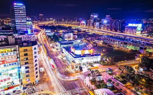 Image aerial view of city during night time