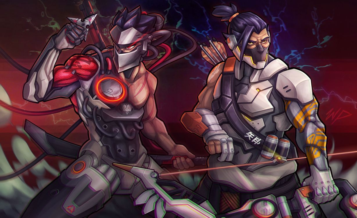 Overwatch, Hanzo, Genji, Fan Art, Illustration. Wallpaper in 3685x2250 Resolution