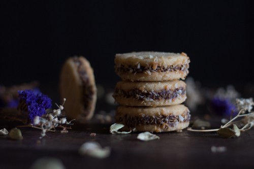 Image brown cookies on brown wooden table