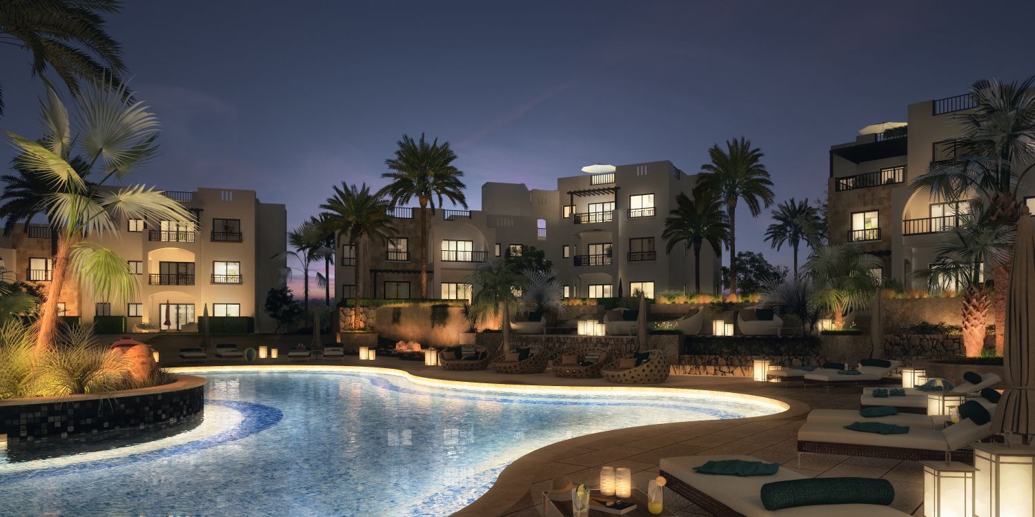 Piscina Cerca de Árboles Verdes y Edificio Durante la Noche. Wallpaper in 3000x1500 Resolution