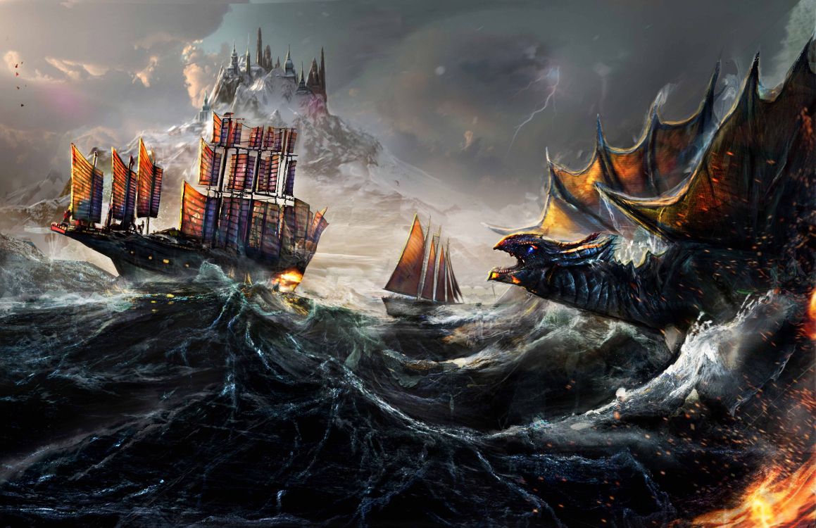 Navire Galion Brun et Noir Sur la Peinture à L'eau. Wallpaper in 5100x3300 Resolution