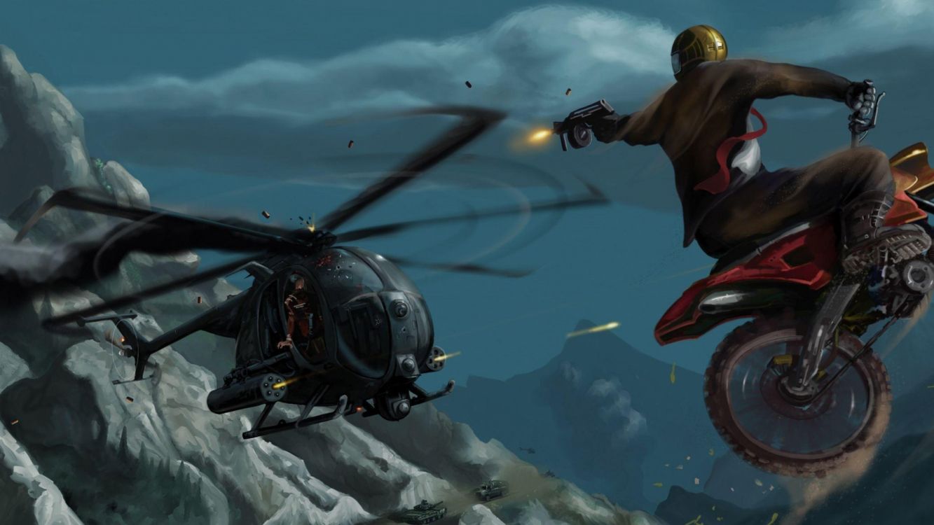 Motorrad, Himmel, Abenteurer, Verkehrsträger, Hubschrauber-rotor. Wallpaper in 2560x1440 Resolution