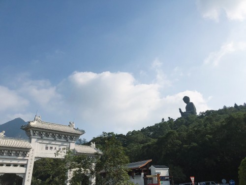 Image tian tan buddha, road, mountainous landforms, nature, vegetation