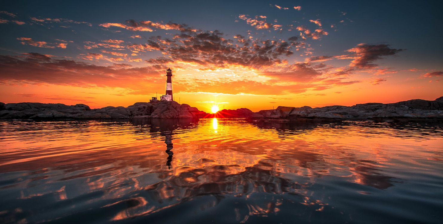 Silhouette of Lighthouse During Sunset. Wallpaper in 5749x2906 Resolution