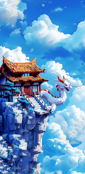 Image chinese architecture, chinese dragon, cloud, blue, world