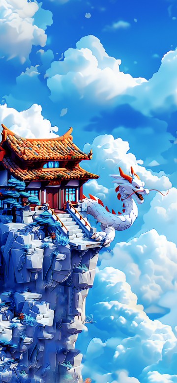 Image chinese architecture, chinese dragon, cloud, blue, world