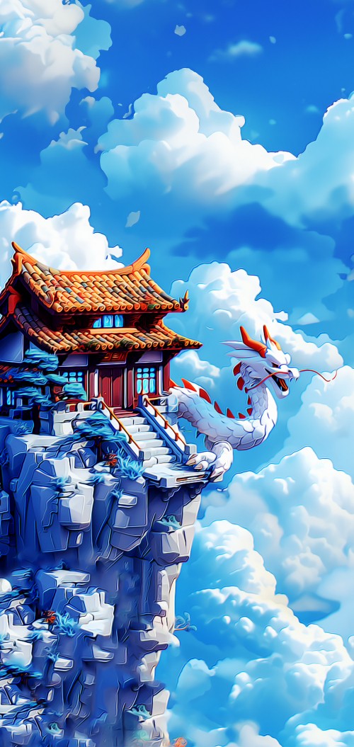 Image chinese architecture, chinese dragon, cloud, blue, world