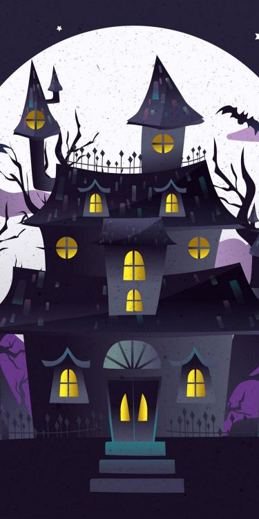 Illustration, Spukhaus, Poster, Schwarz, Cartoon. Wallpaper in 1080x2160 Resolution