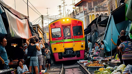 Image maeklong railway market, talad rom hub, train, mae klong, bangkok