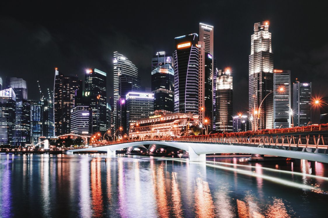 city skyline during night time