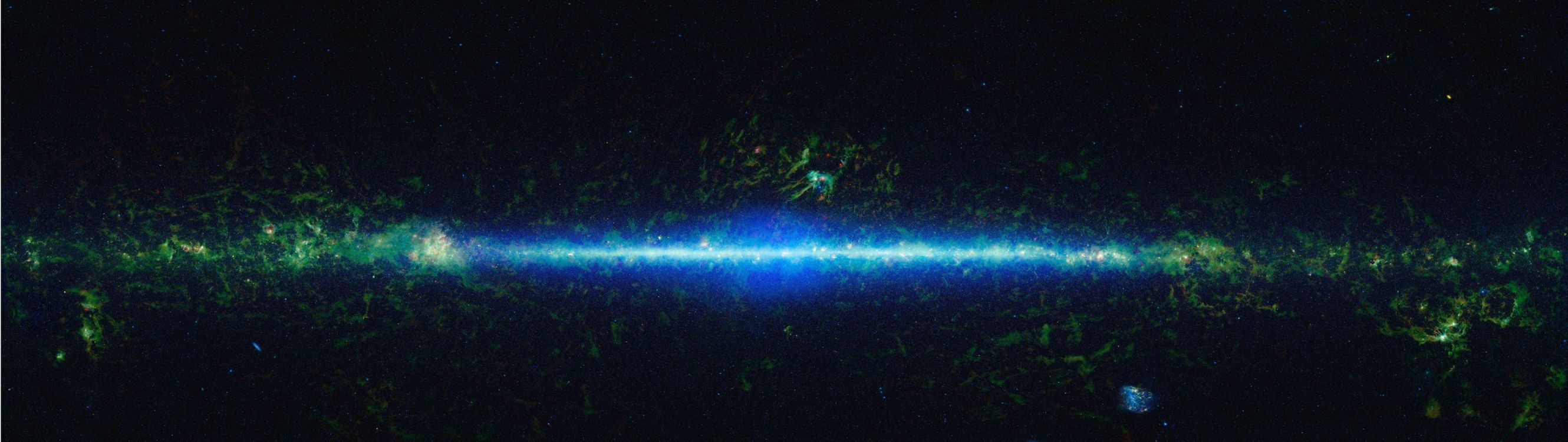 Grüne Und Blaue Galaxie Digitale Tapete. Wallpaper in 3846x1084 Resolution