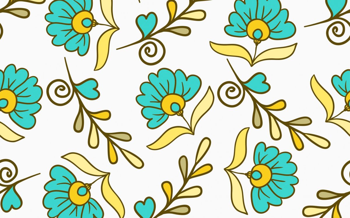 white yellow and blue floral illustration