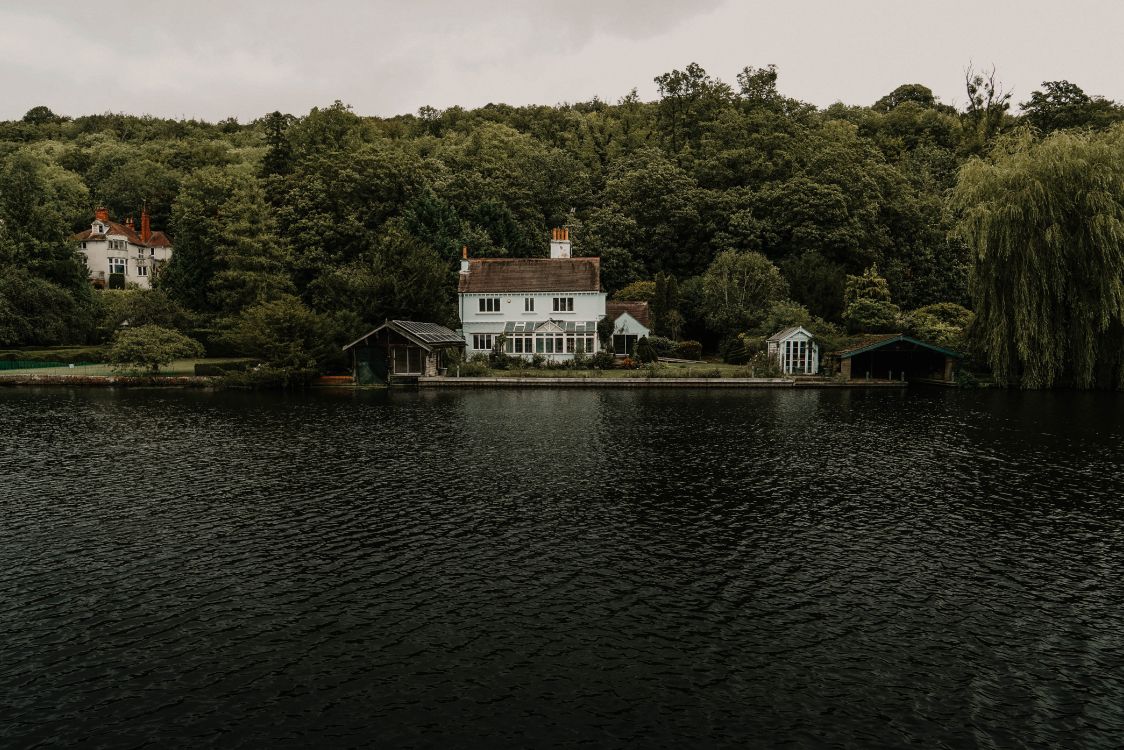 sky, lake, building, nature, reservoir