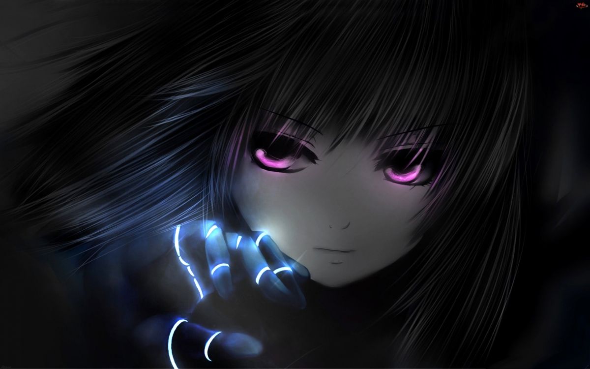 Femme Aux Yeux Violets et Aux Cheveux Noirs Illustration. Wallpaper in 2560x1600 Resolution