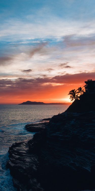 余辉, 橙色, 自然景观, 日落, 高地 壁纸 1500x3000 允许