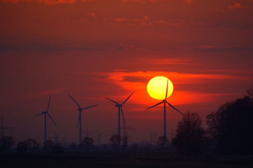 Image sky, sunrise, wind turbine, energy, windmill