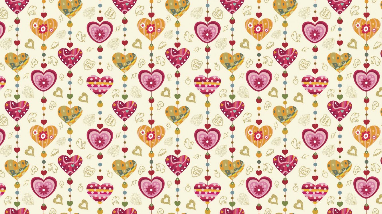 Illustration Coeur Rose et Jaune et Coeurs. Wallpaper in 2560x1440 Resolution