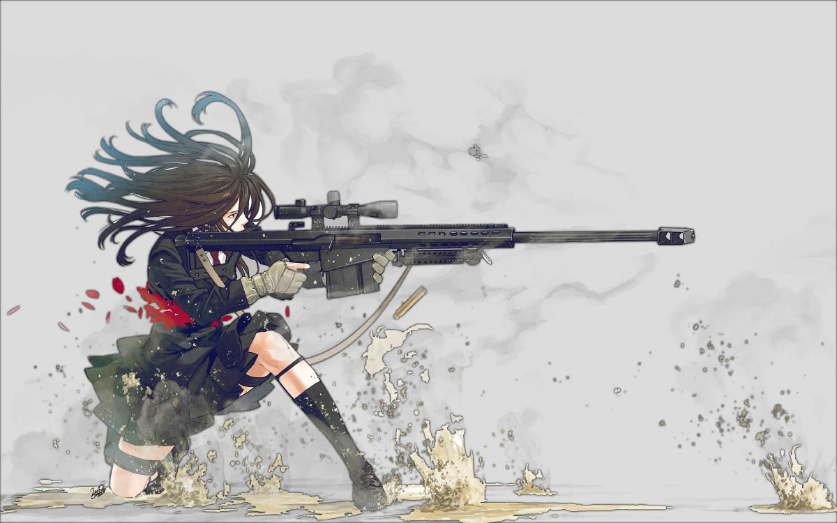 Personaje de Anime Masculino de Pelo Negro Con Rifle. Wallpaper in 3840x2400 Resolution