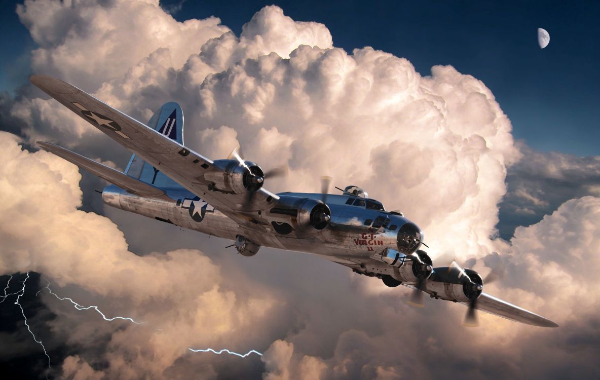 Avión Azul y Blanco Bajo Nubes Blancas y Cielo Azul Durante el Día. Wallpaper in 6650x4212 Resolution