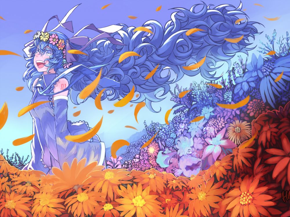 Peinture Florale Orange et Bleu. Wallpaper in 2048x1536 Resolution