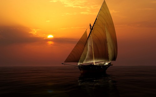 Image sailboat on sea during sunset