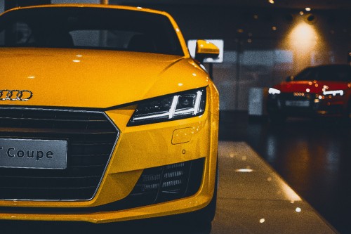 Image yellow car on the road