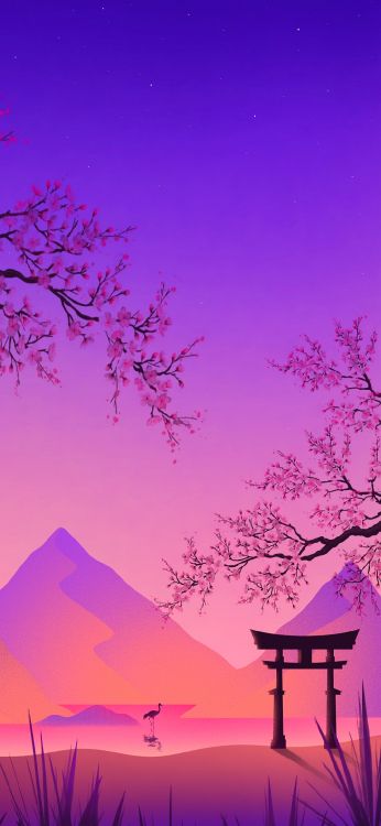 丙烯酸涂料, 牌坊, 绘画, 气氛, 余辉 壁纸 1080x2340 允许