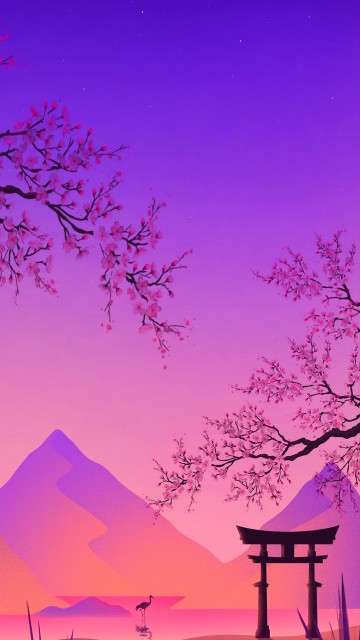 Image painting, acrylic paint, torii, drawing, atmosphere