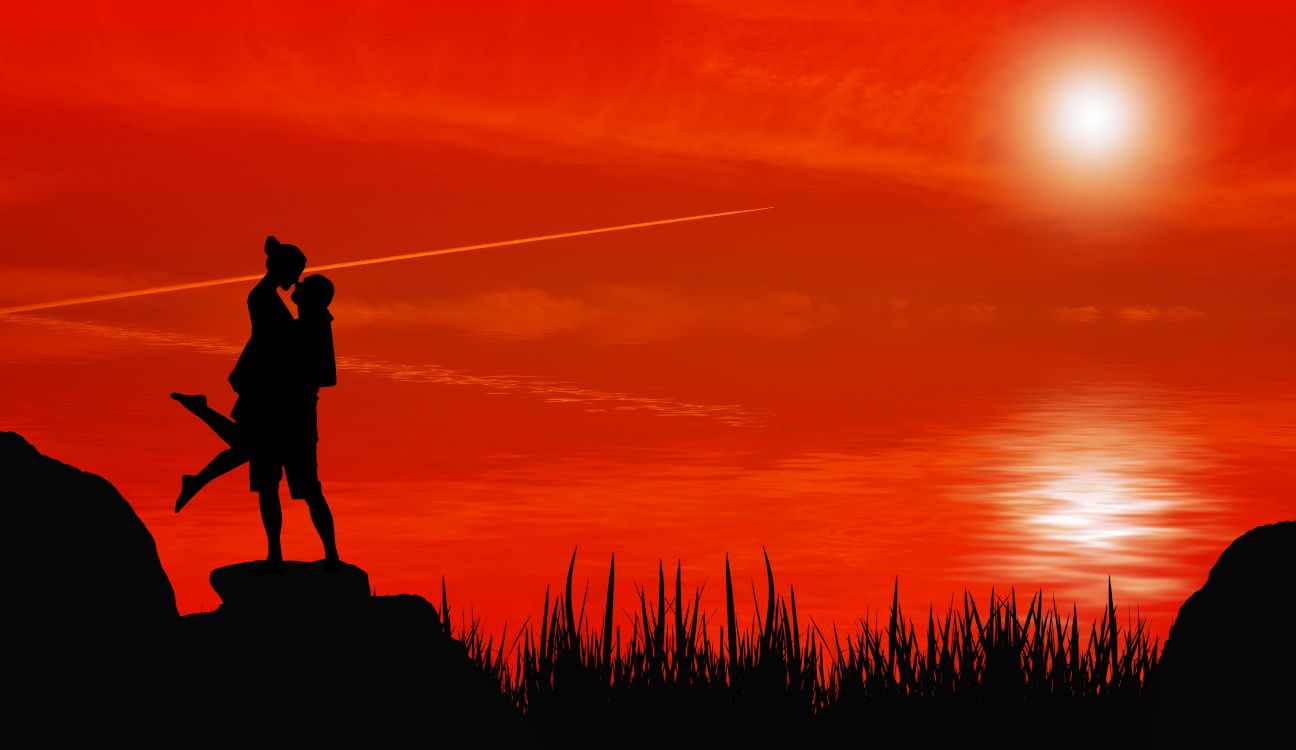 Silhouette, Sunset, Passion, People in Nature, Red. Wallpaper in 6000x3472 Resolution