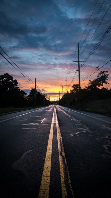 Image yayoi, cloud, afterglow, road surface, asphalt