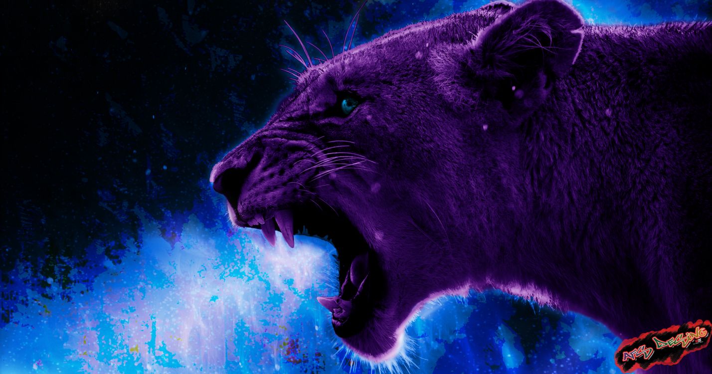 狮子, 艺术家, 艺术, 猫科, 紫色的 壁纸 4000x2100 允许