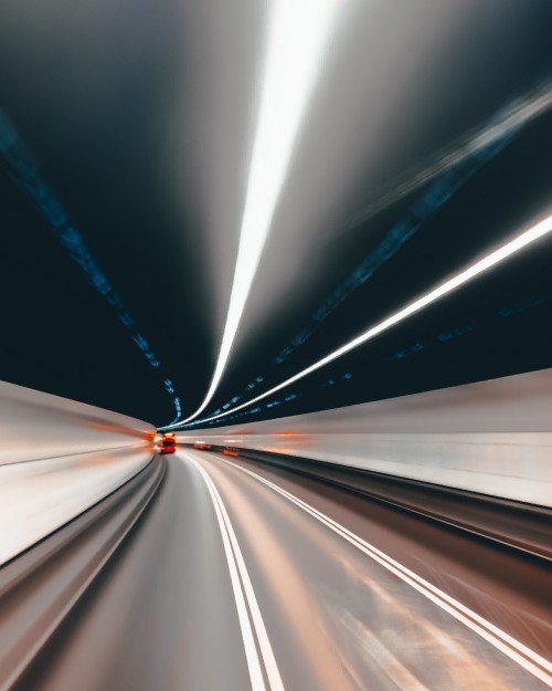 Image white and blue light in a tunnel