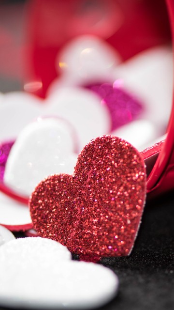 Image heart, glitter, valentines day, red, pink