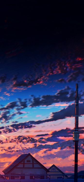 Bleu Orange Anime Coucher de Soleil, L'anime, Manche, Cartoon, Nuit. Wallpaper in 1200x2600 Resolution