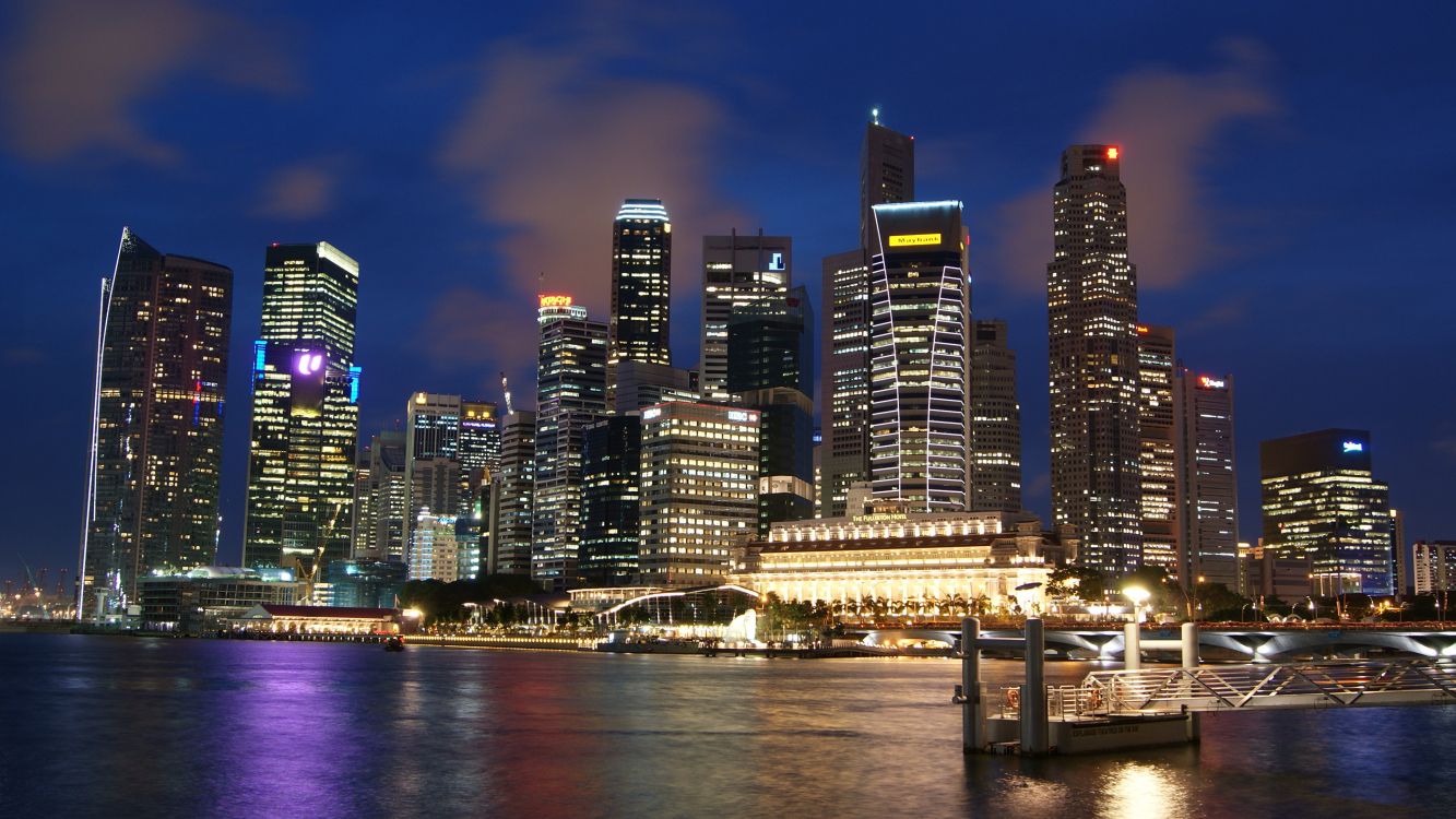 city skyline during night time